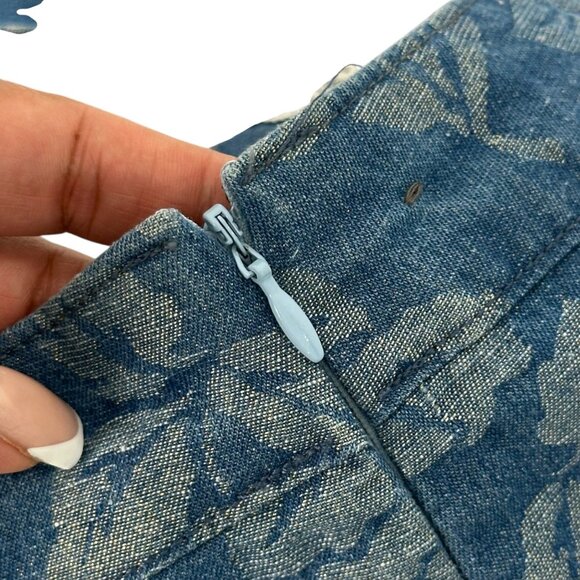 Abercrombie & Fitch Womens Metalic Floral Blue Denim Mini Skirt SZ 10 Lined - Picture 8 of 15